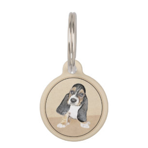 Basset Hound Puppy Painting - Original Dog Art Pet ID Tag