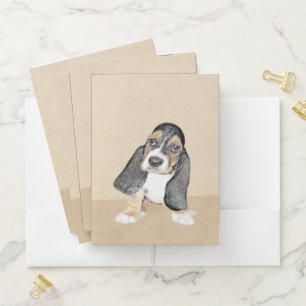 Basset Hound Puppy Painting - Original Dog Art Pocket Folder