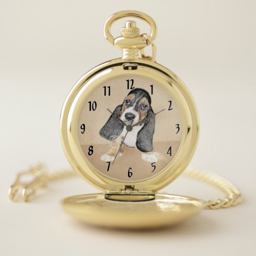 Basset Hound Puppy Painting _ Original Dog Art Pocket Watch