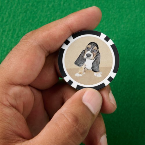 Basset Hound Puppy Painting _ Original Dog Art Poker Chips