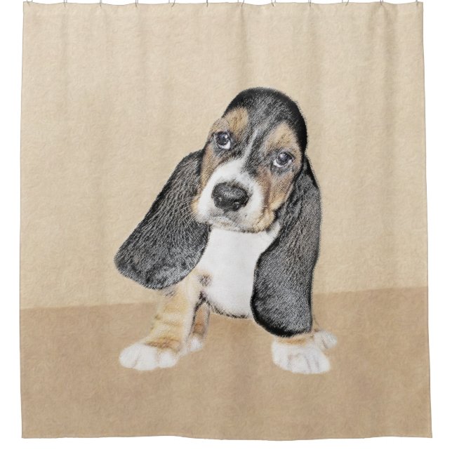 Basset Hound Puppy Painting - Original Dog Art Shower Curtain (Front)