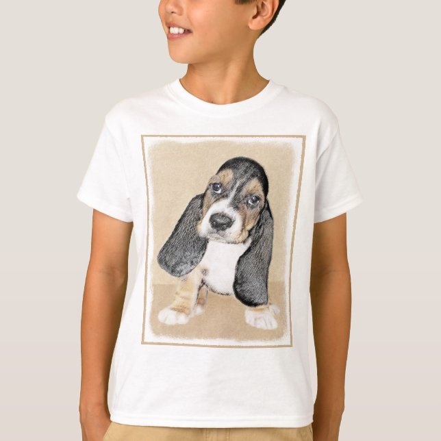 Basset Hound Puppy Painting - Original Dog Art T-Shirt (Front)