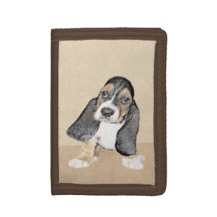 Basset Hound Puppy Painting - Original Dog Art Trifold Wallet