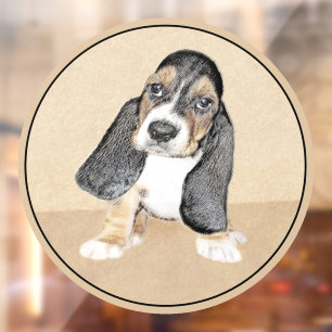 Basset Hound Puppy Painting - Original Dog Art Window Cling