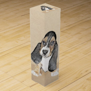 Basset Hound Puppy Painting - Original Dog Art Wine Box