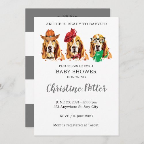 Basset Hound Puppy Theme Baby Shower Invitation