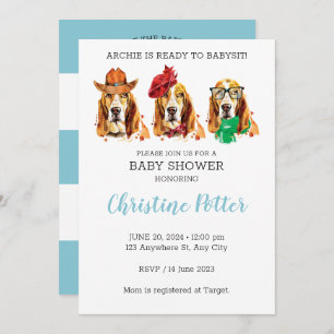 Basset Hound Puppy Theme Baby Shower Invitation