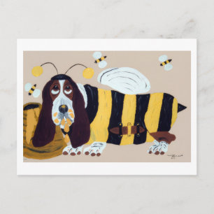 Basset Hound Raiding a Bee Hive Postcard