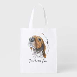 Basset Hound Realistic Teacher's Pet Drawing Grocery Bag