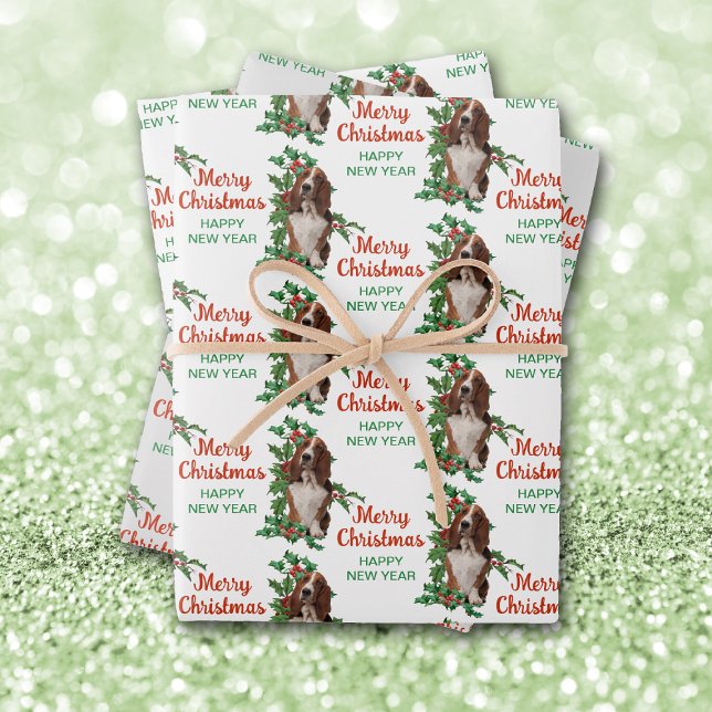 Basset Hound Red Berry Holly Christmas Wrapping Paper Sheets (Creator Uploaded)