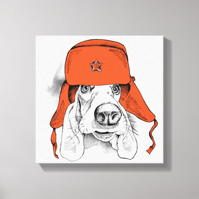 Basset Hound | Red Ushanka Hat Canvas Print (Front)