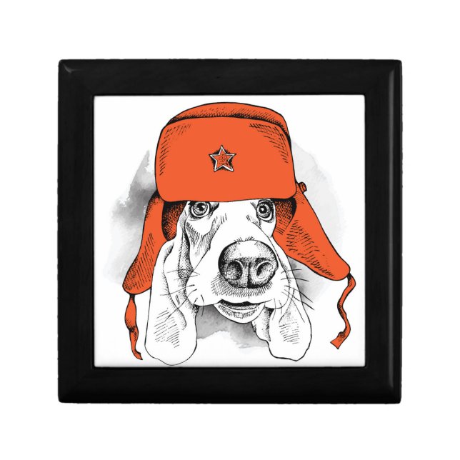 Basset Hound | Red Ushanka Hat Gift Box (Front)