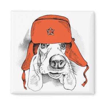 Basset Hound | Red Ushanka Hat Magnet Basset Hound | Red Ushanka Hat Magnet