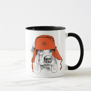 Basset Hound Red Ushanka Hat Mug