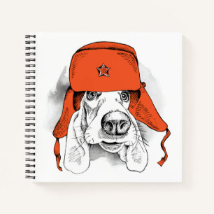 Basset Hound Red Ushanka Hat Notebook