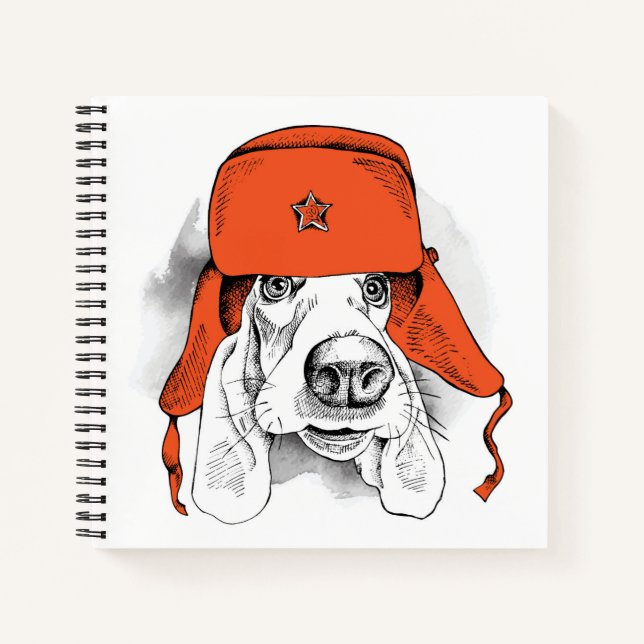 Basset Hound | Red Ushanka Hat Notebook (Front)