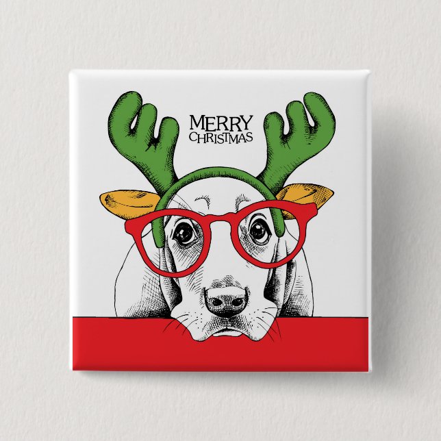 Basset Hound Reindeer Button (Front)