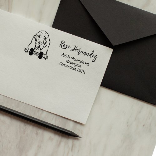 Basset Hound Return Address Dog Breed   Rubber Stamp