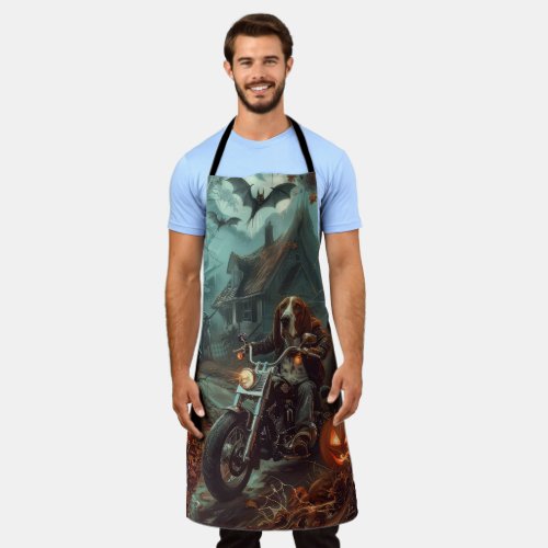 Basset Hound Riding Motorcycle Halloween Scary Apron