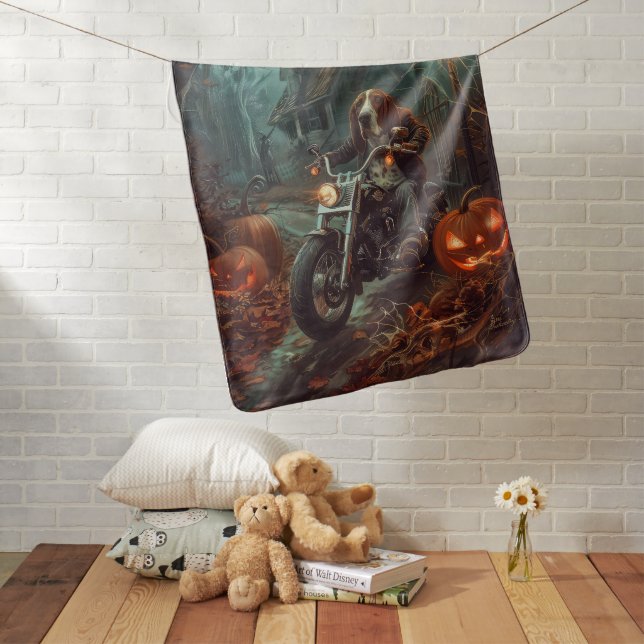 Basset Hound Riding Motorcycle Halloween Scary Baby Blanket (In Situ)
