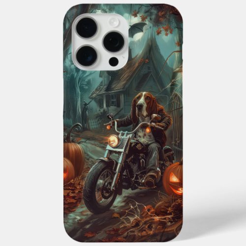 Basset Hound Riding Motorcycle Halloween Scary iPhone 15 Pro Max Case