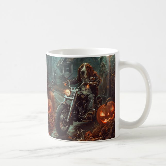 Basset Hound Riding Motorcycle Halloween Scary Coffee Mug (Right)