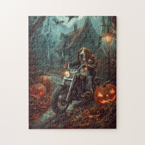 Basset Hound Riding Motorcycle Halloween Scary Jigsaw Puzzle