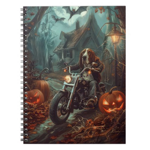 Basset Hound Riding Motorcycle Halloween Scary Notebook