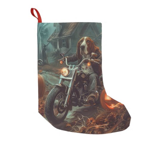 Basset Hound Riding Motorcycle Halloween Scary Small Christmas Stocking