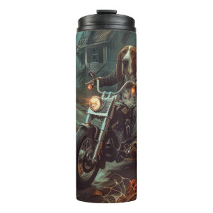 Basset Hound Riding Motorcycle Halloween Scary Thermal Tumbler