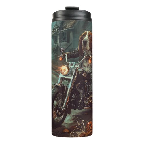 Basset Hound Riding Motorcycle Halloween Scary Thermal Tumbler
