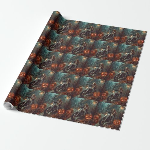 Basset Hound Riding Motorcycle Halloween Scary Wrapping Paper