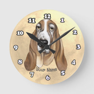 Basset Hound Round Clock