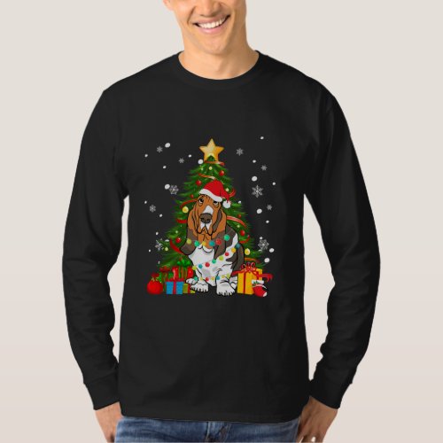 Basset Hound Santa Christmas Tree Light Pajama T_Shirt