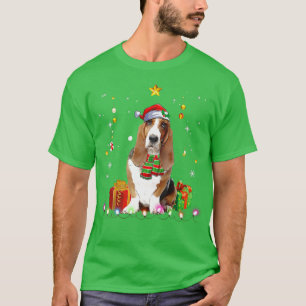 Basset Hound Santa Christmas Tree Lights Funny Xma T-Shirt