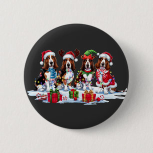 Basset hound Santa hat antlers elf Christmas light Button