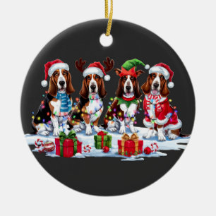 Basset hound Santa hat antlers elf Christmas light Ceramic Ornament