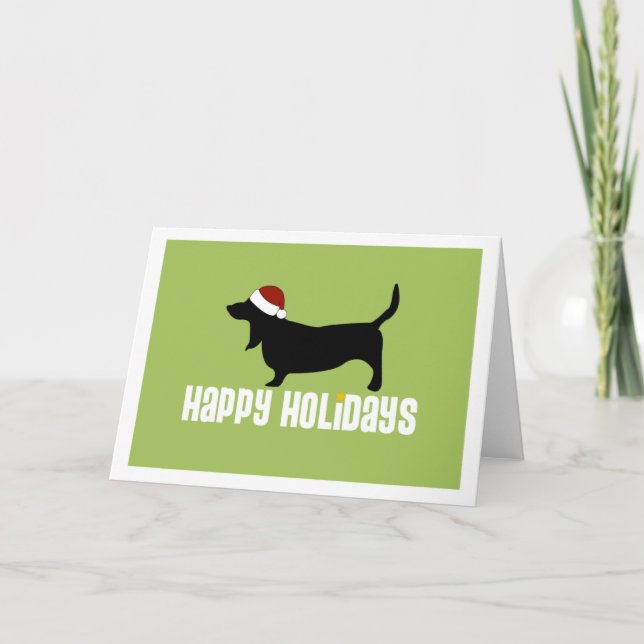 Basset Hound Santa Hat Holiday Card (Front)