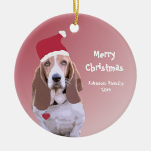 Basset Hound Santa Personalized Christmas Ceramic Ornament