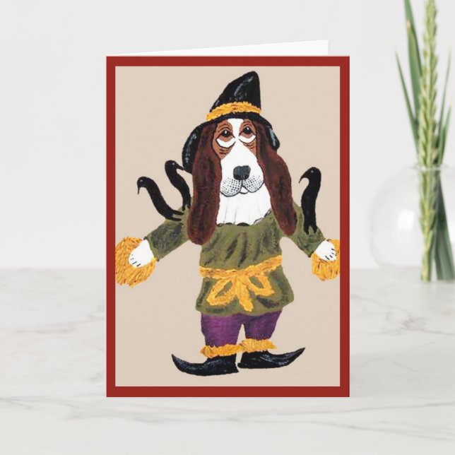 Basset Hound Scarecrow Card (Front)