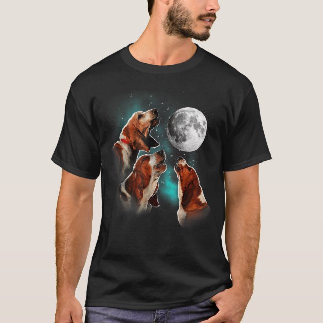 Basset Hound Shirt, Basset Hound Howling At The Mo T-Shirt (Front)
