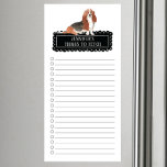 Basset Hound Shopping List Magnetic Notepad<br><div class="desc">Adorable things to fetch Basset Hound dog with a black chalkboard frame personalized with your name.</div>