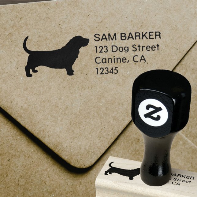Basset Hound Silhouette Dog Lover Return Address Rubber Stamp (Creator Uploaded)