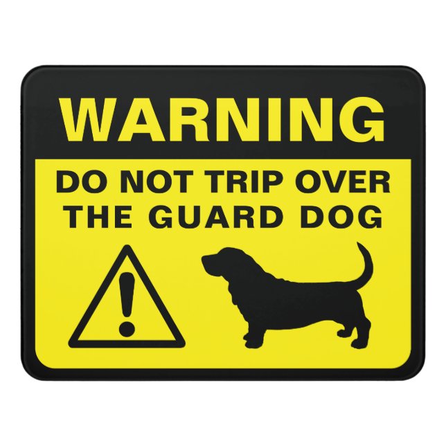 Basset Hound Silhouette Funny Guard Dog Warning Door Sign (Contemporary Front)