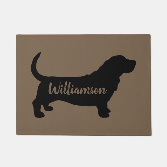 Basset Hound Silhouette Personalized Doormat (Front)