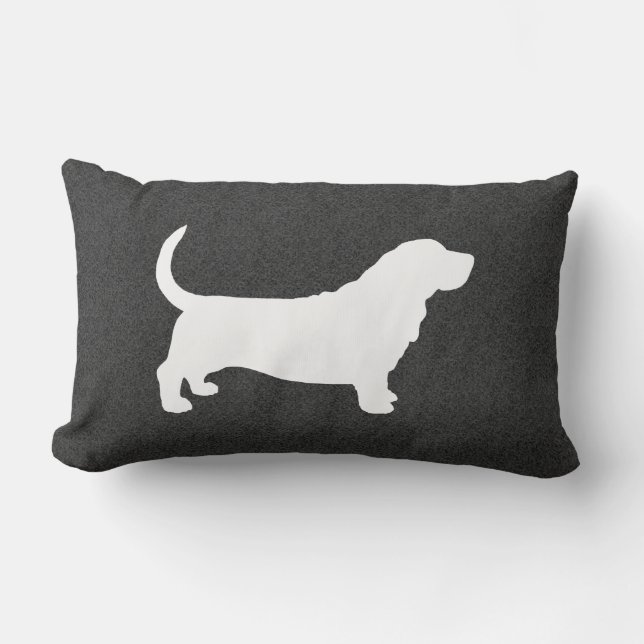 Basset Hound Silhouette White and Grey Lumbar Pillow (Front)