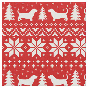 Basset Hound Silhouettes Christmas Holiday Xmas Fabric