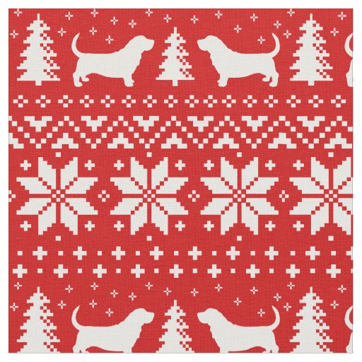 Basset Hound Silhouettes Christmas Holiday Xmas Fabric