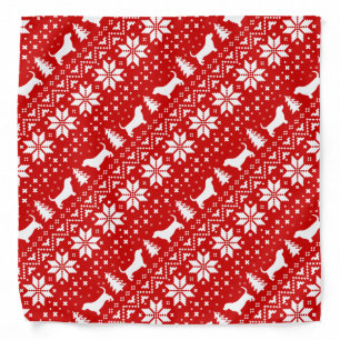 Basset Hound Silhouettes Christmas Pattern Red Bandana