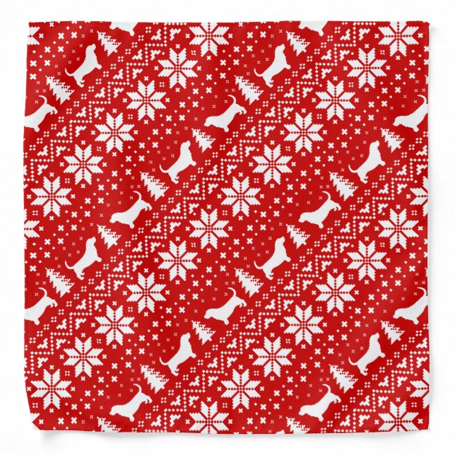 Basset Hound Silhouettes Christmas Pattern Red Bandana (Front)